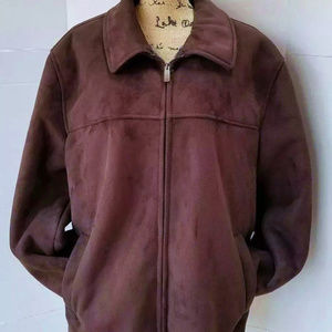 Mens DOCKERS Brown Winter Coat Size XL Faux Suede